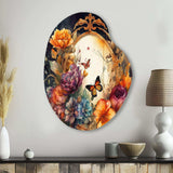 Antique Floral Mirror With Butterflies I - Asymmetric Metal Wall Art