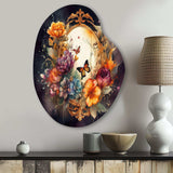 Antique Floral Mirror With Butterflies I - Asymmetric Metal Wall Art