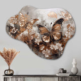 Rose Gold Butterfly Wings And Flowers I - Asymmetric Metal Wall Art