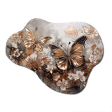 Rose Gold Butterfly Wings And Flowers I - Asymmetric Metal Wall Art