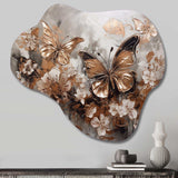 Rose Gold Butterfly Wings And Flowers I - Asymmetric Metal Wall Art