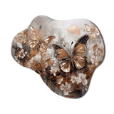 Rose Gold Butterfly Wings And Flowers I - Asymmetric Metal Wall Art