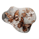 Rose Gold Butterfly Wings And Flowers II - Asymmetric Metal Wall Art