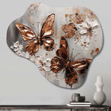 Rose Gold Butterfly Wings And Flowers II - Asymmetric Metal Wall Art