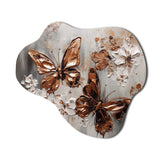 Rose Gold Butterfly Wings And Flowers II - Asymmetric Metal Wall Art