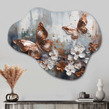 Rose Gold Butterfly Wings And Flowers III - Asymmetric Metal Wall Art