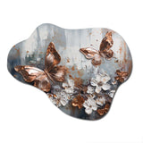 Rose Gold Butterfly Wings And Flowers III - Asymmetric Metal Wall Art