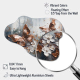 Rose Gold Butterfly Wings And Flowers III - Asymmetric Metal Wall Art