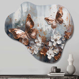 Rose Gold Butterfly Wings And Flowers III - Asymmetric Metal Wall Art