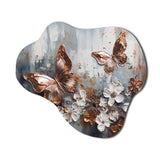 Rose Gold Butterfly Wings And Flowers III - Asymmetric Metal Wall Art