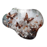 Rose Gold Butterfly Wings And Flowers IV - Asymmetric Metal Wall Art