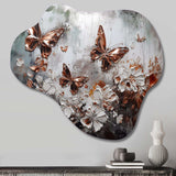 Rose Gold Butterfly Wings And Flowers IV - Asymmetric Metal Wall Art