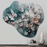 Flowers With Butterflies Painting I - Asymmetric Metal Wall Art