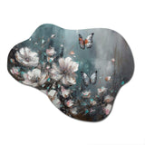 Flowers With Butterflies Painting II - Asymmetric Metal Wall Art