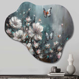 Flowers With Butterflies Painting II - Asymmetric Metal Wall Art