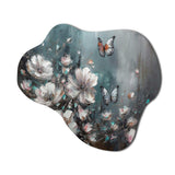 Flowers With Butterflies Painting II - Asymmetric Metal Wall Art