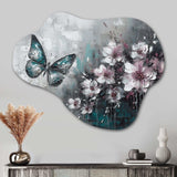 Flowers With Butterflies Painting III - Asymmetric Metal Wall Art