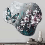 Flowers With Butterflies Painting III - Asymmetric Metal Wall Art