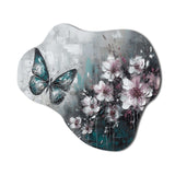 Flowers With Butterflies Painting III - Asymmetric Metal Wall Art