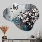 Flowers With Butterflies Painting V - Asymmetric Metal Wall Art