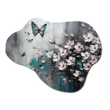 Flowers With Butterflies Painting V - Asymmetric Metal Wall Art