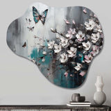 Flowers With Butterflies Painting V - Asymmetric Metal Wall Art