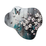 Flowers With Butterflies Painting V - Asymmetric Metal Wall Art