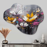 Flowers With White Butterflies I - Asymmetric Metal Wall Art