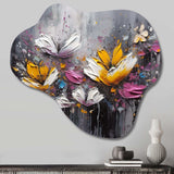 Flowers With White Butterflies I - Asymmetric Metal Wall Art