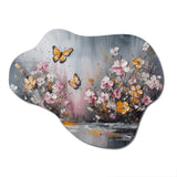 Flowers With White Butterflies II - Asymmetric Metal Wall Art