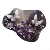 Purple And White Butterfly Wings And Flowers - Asymmetric Metal Wall Art