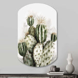 Green Desert Flower Cactus - Asymmetric Metal Wall Art