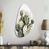 Green Desert Flower Cactus - Asymmetric Metal Wall Art