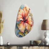 Orange Grey Hibiscus Euphoria II - Asymmetric Metal Wall Art