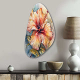 Orange Grey Hibiscus Euphoria II - Asymmetric Metal Wall Art