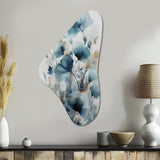 Blue Leaf Foliage And Flowers I - Asymmetric Metal Wall Art