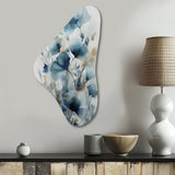 Blue Leaf Foliage And Flowers I - Asymmetric Metal Wall Art