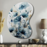 Blue Leaf Foliage And Flowers I - Asymmetric Metal Wall Art