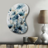 Blue Leaf Foliage And Flowers I - Asymmetric Metal Wall Art