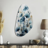 Blue Leaf Foliage And Flowers I - Asymmetric Metal Wall Art