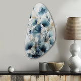 Blue Leaf Foliage And Flowers I - Asymmetric Metal Wall Art