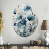 Blue Leaf Foliage And Flowers I - Asymmetric Metal Wall Art