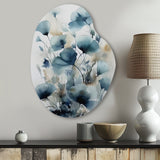 Blue Leaf Foliage And Flowers I - Asymmetric Metal Wall Art