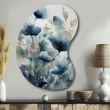 Blue Leaf Foliage And Flowers III - Asymmetric Metal Wall Art