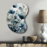 Blue Leaf Foliage And Flowers III - Asymmetric Metal Wall Art