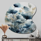 Blue Leaf Foliage And Flowers III - Asymmetric Metal Wall Art