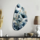 Blue Leaf Foliage And Flowers III - Asymmetric Metal Wall Art