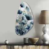 Blue Leaf Foliage And Flowers III - Asymmetric Metal Wall Art