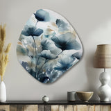 Blue Leaf Foliage And Flowers III - Asymmetric Metal Wall Art