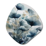 Blue Leaf Foliage And Flowers III - Asymmetric Metal Wall Art